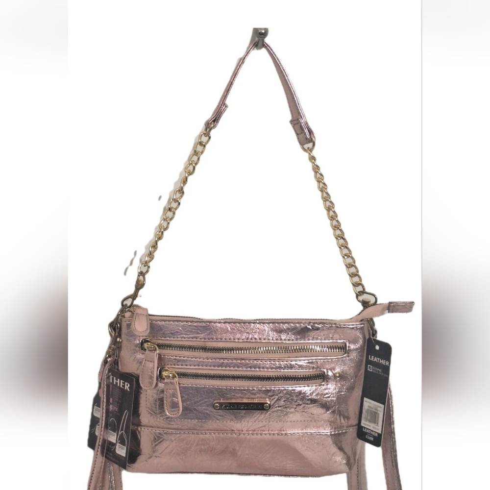 Stone Mountain Metallic Rose Gold Bonded Leather 4 Way Crossbody Shoulder Bag